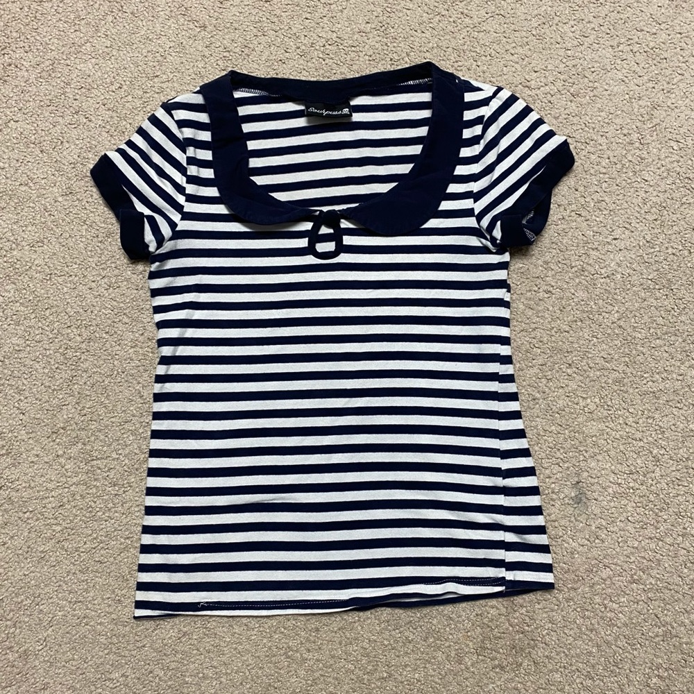 Sourpuss Navy and White Striped Short Sleeve Tee